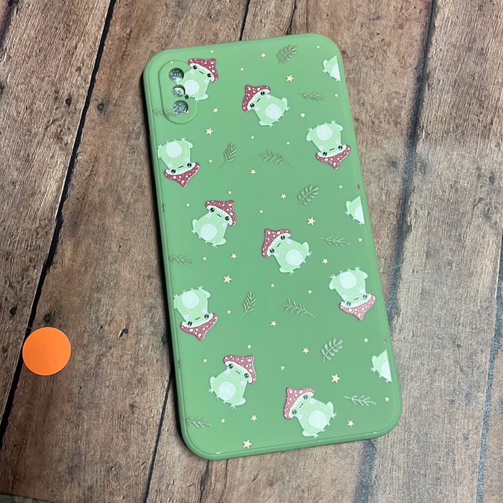 5for$10 iPhone Xs iPhone silicone phone case - Green frog with mushroom